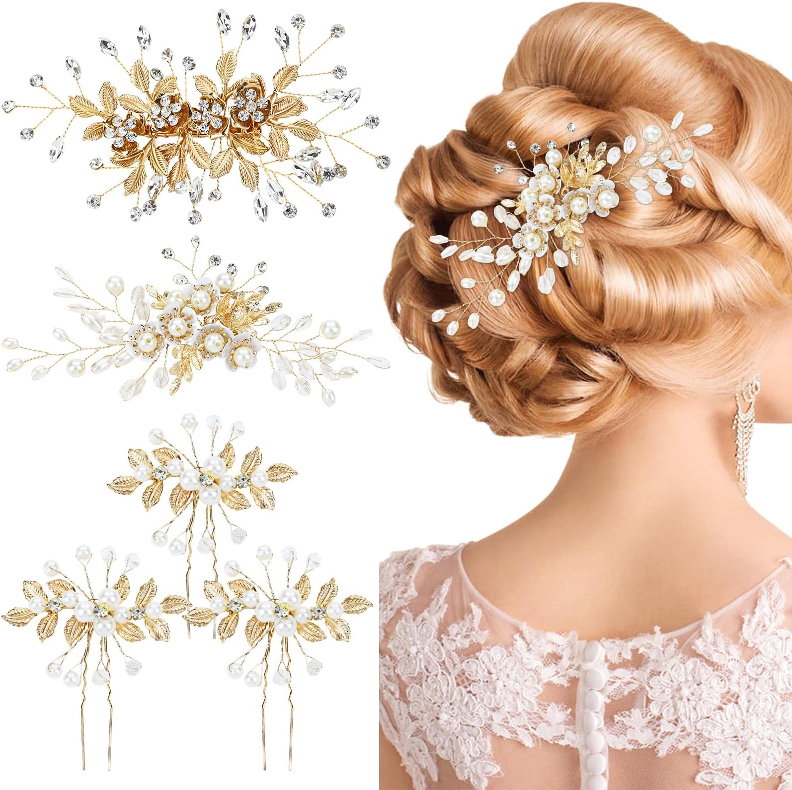 Amazon.com : Sppry Wedding Pearl Hair Clips（2 Pcs）- Rhinestone Hair ...