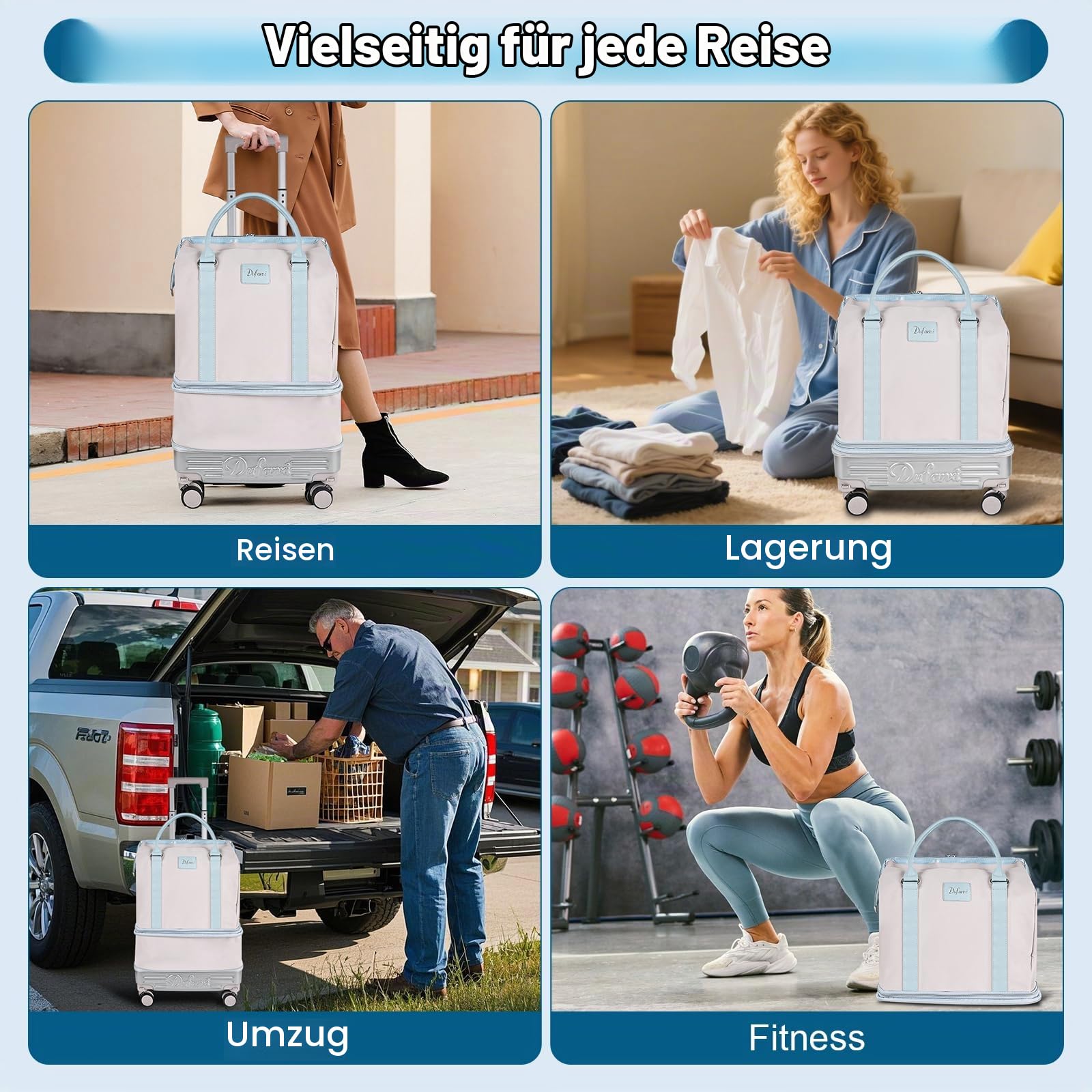 Hivexagon Faltbare Reisetasche mit Rollen, abnehmbaren Spinner-Rollen, erweiterbarem Fassungsvermögen, leicht und wasserdicht – ideal für Reisen und Shopping – Beige