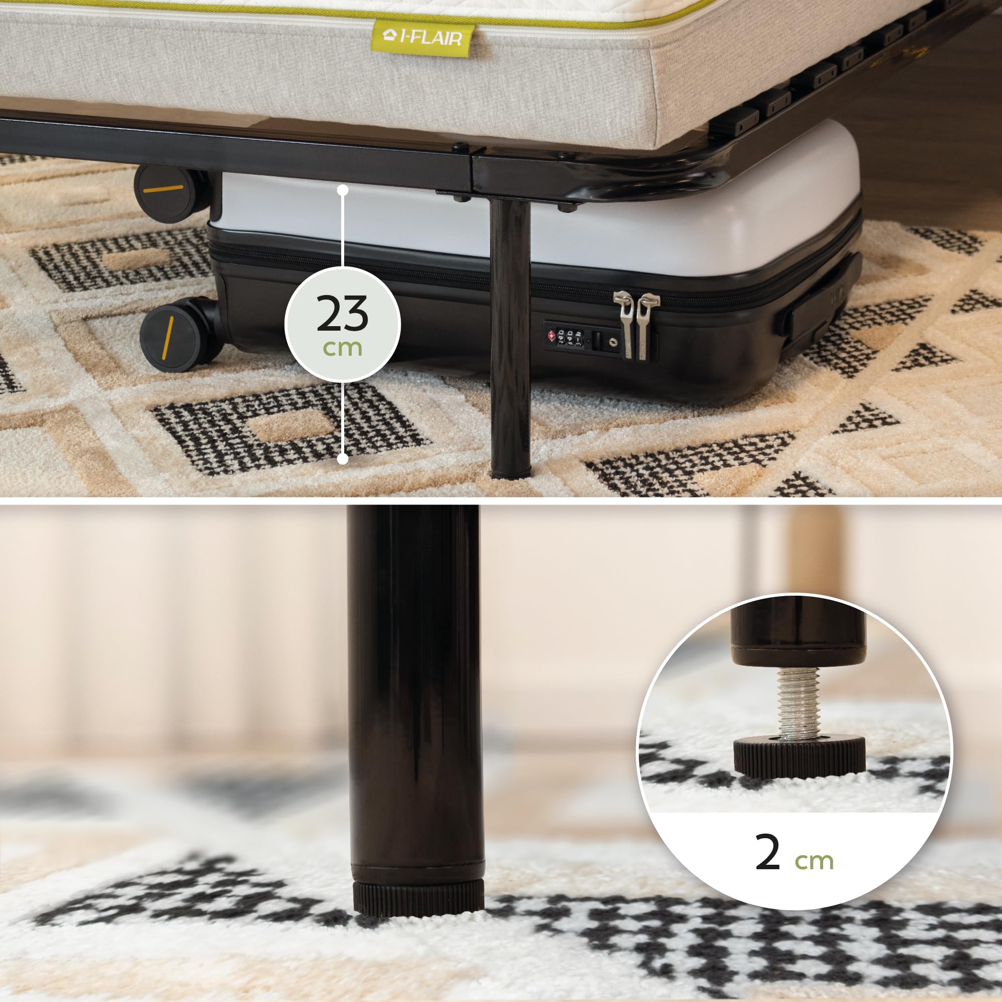 i-flair Metallbett Austen 140x200 cm – stabiles Bettgestell mit perforierten Latten aus Birkenholz für optimale Belüftung, Gästebett aus Metall mit 27 cm Stauraum, Doppelbett in schwarz