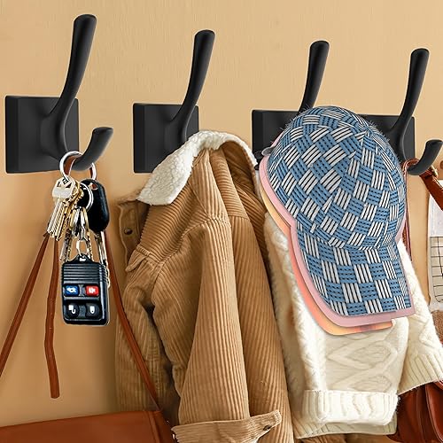 Vista 9 de Ganchos de pared negros para abrigos, ganchos para vestíbulos de baño, ganchos para colgar ropa, bata, toalla, mochila, ganchos decorativos