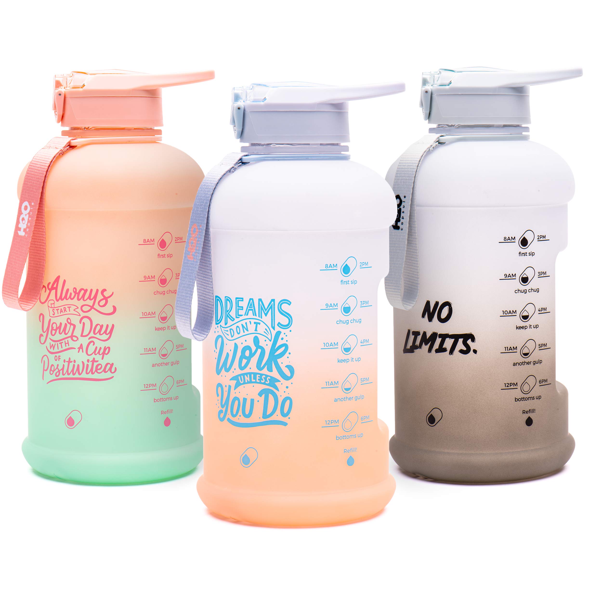 H2O CapsuleINSPO Half Gallon -Water Bottle with Time Marker and Straw. Motivational Water Tracker Bottle for Daily Intake. Big BPA free 64 oz jug for workout. Pregnancy Water Bottle (Sunset Breeze)