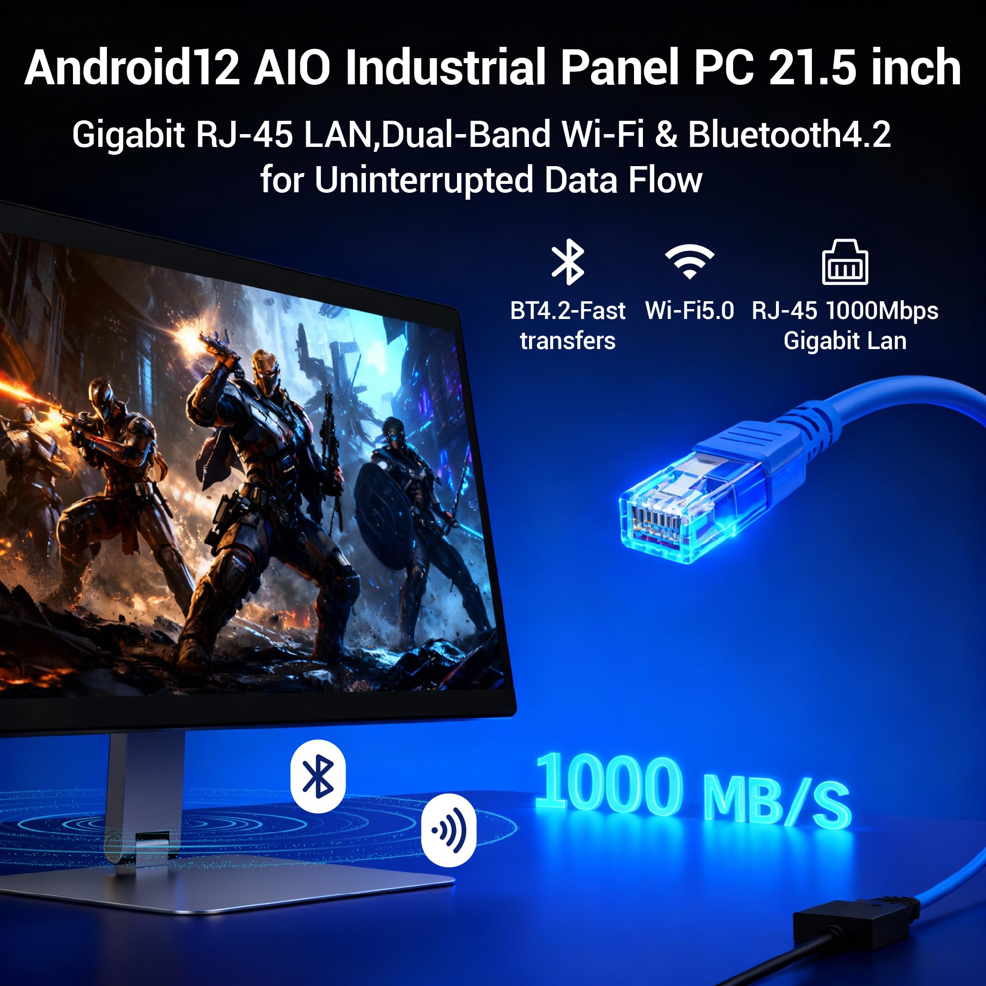 Panel PC-HEIGAOLAPC Industrie Touch Panel All in One 21.5 Zoll mit Schwenkhalterung, Touchscreen PC Android 12 RK3399 4GB RAM 64GB ROM, 1920*1080 IPS, HDMI 2.0, Type-C3,0, USB3.0*1, USB2.0*1, RJ-45