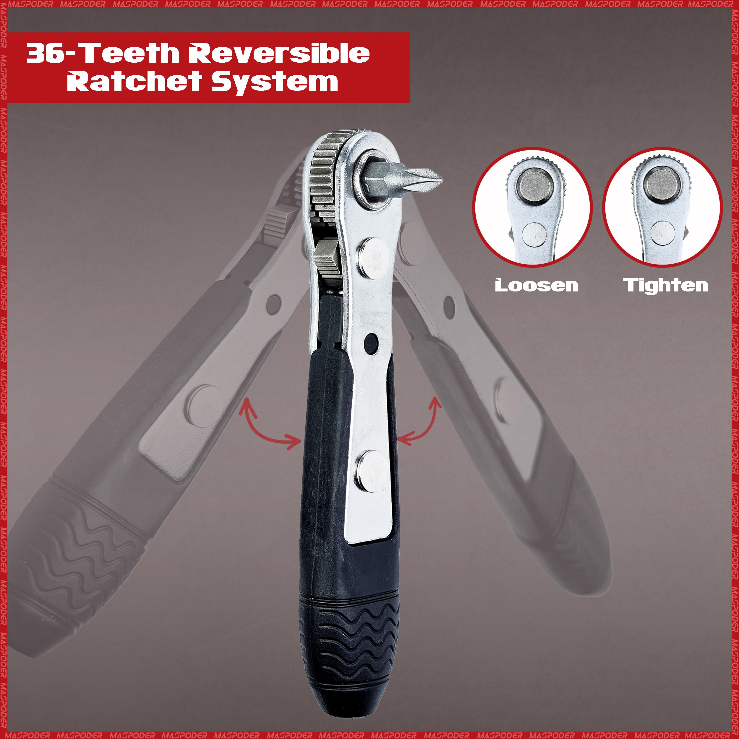 MASPODER Bike Tool Kit, Bike Repair Kit with Mini Ratchet Wrench with 26 Bits Spoke Wrench Tire Lever Patches Screwdriver Bicycle Multitool Accessories Set for Adult Bikes Road Mountain Bike MTB