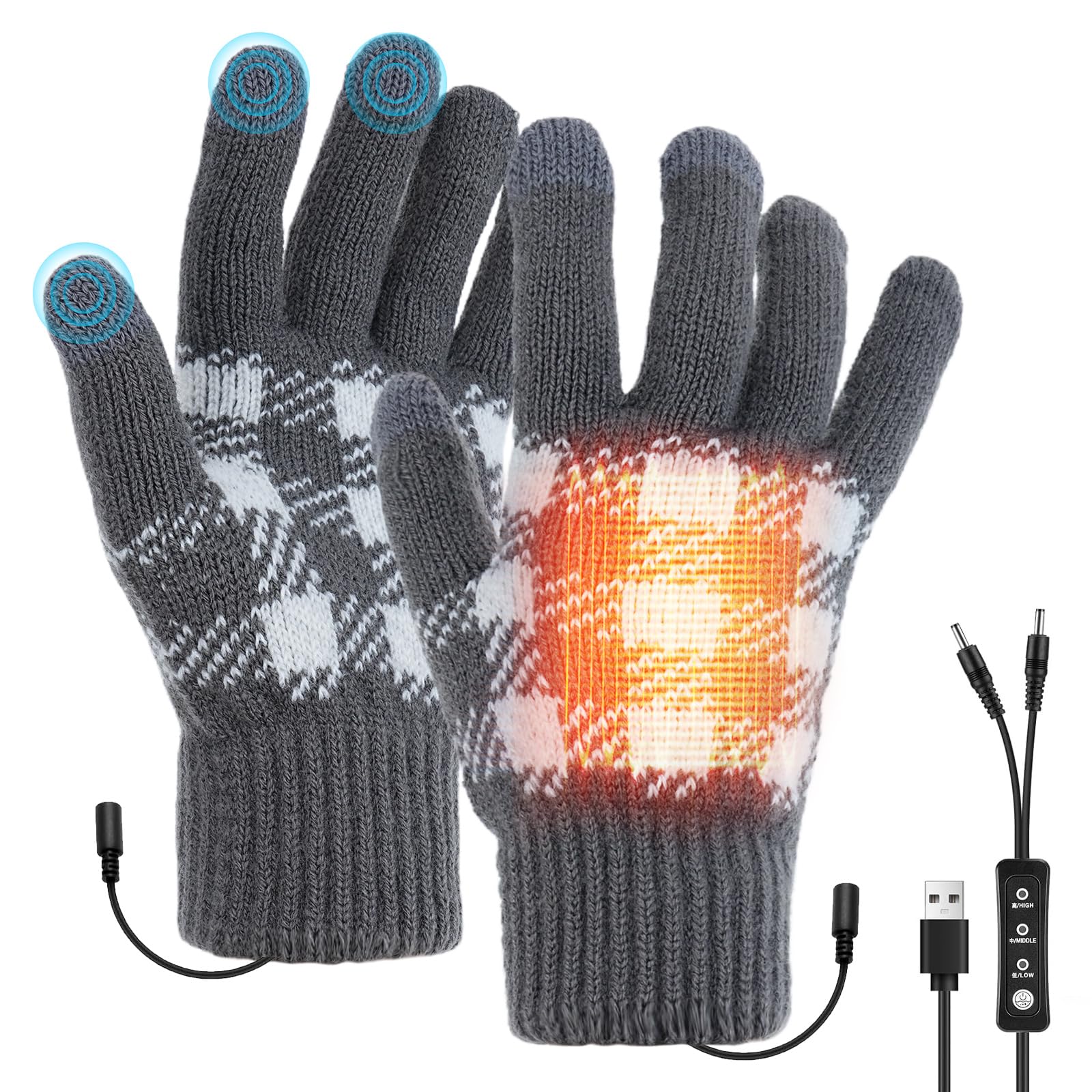 Shinkuro Gants Chauffants USB pour Femmes et Hommes, Chauffant Les Mains d'hiver, 3 Températures Réglables Gants Chauffe Mains pour Intérieur Extérieur, Gants d'ordinateur Portable