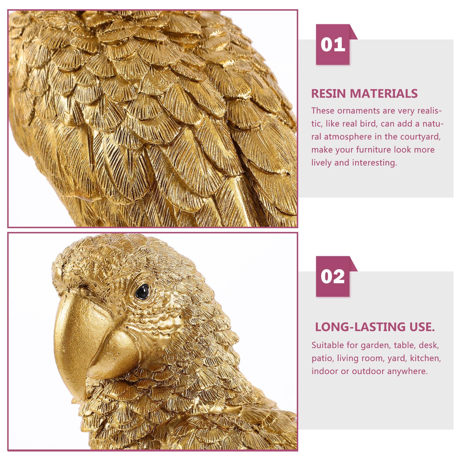 Goldene Vogelfigur aus Kunstharz mit Realistischer Optik für Deko