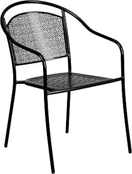 Flash Furniture Oia Commercial Grade 35.5 Square Black Indoor-Outdoor Steel Patio Table Set with 2 Round Back Chairs