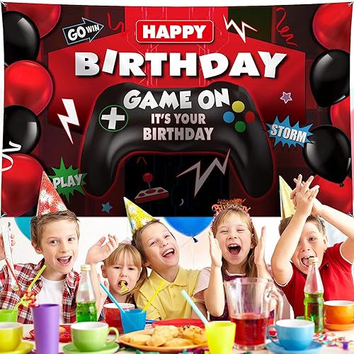 Miniatura 3 de Sumind Telón de fondo de videojuegos de feliz cumpleaños, decoración de fiesta de videojuegos, telón de fondo de cumpleaños para niños, fondo de