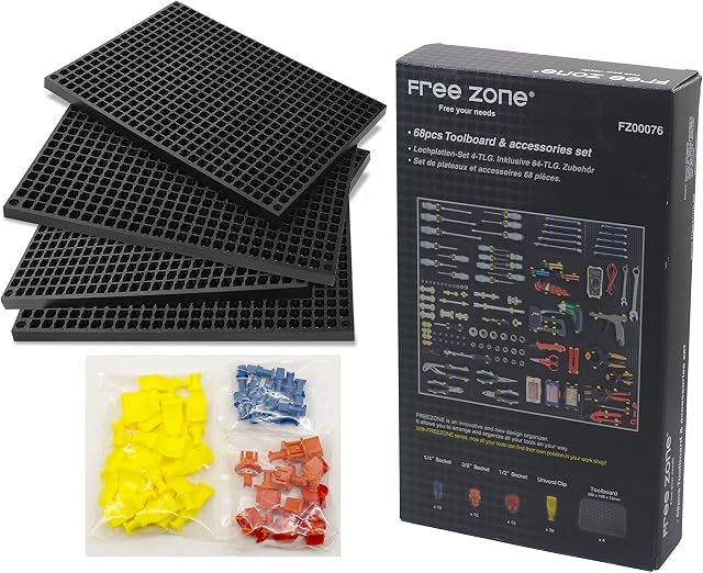 Free Zone 68-Piece Large Pegboard Socket Tools Organizer Set | Black, Modular Tool Box Drawer Organizer for Tool Chest Cart Cabinet Workbench