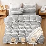 Lekesky Duvet Cover Queen, Ultra Soft Brushed Microfiber Queen Duvet Cover Set, 3 Pieces Breathable Queen Bedding Sets with Zipper Closure and Corner Ties, Grey Striped