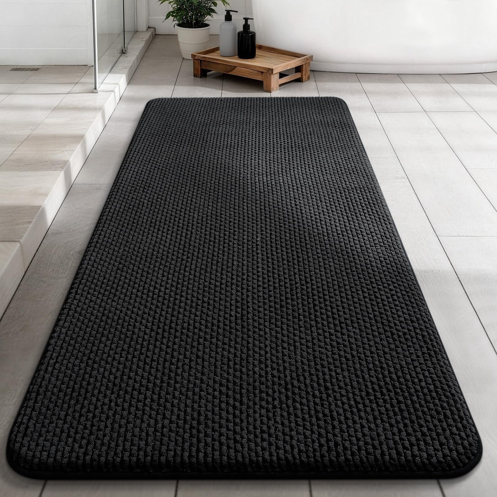 Photo 1 of YIHOUSE Bathroom Rugs 24x47, Extra Thick Soft Absorbent Chenille Bath Rug Non-Slip Quick Dry, Machine Washable Bath Mats for Bathroom, Floor, Tub and Shower, Home Decor, Black