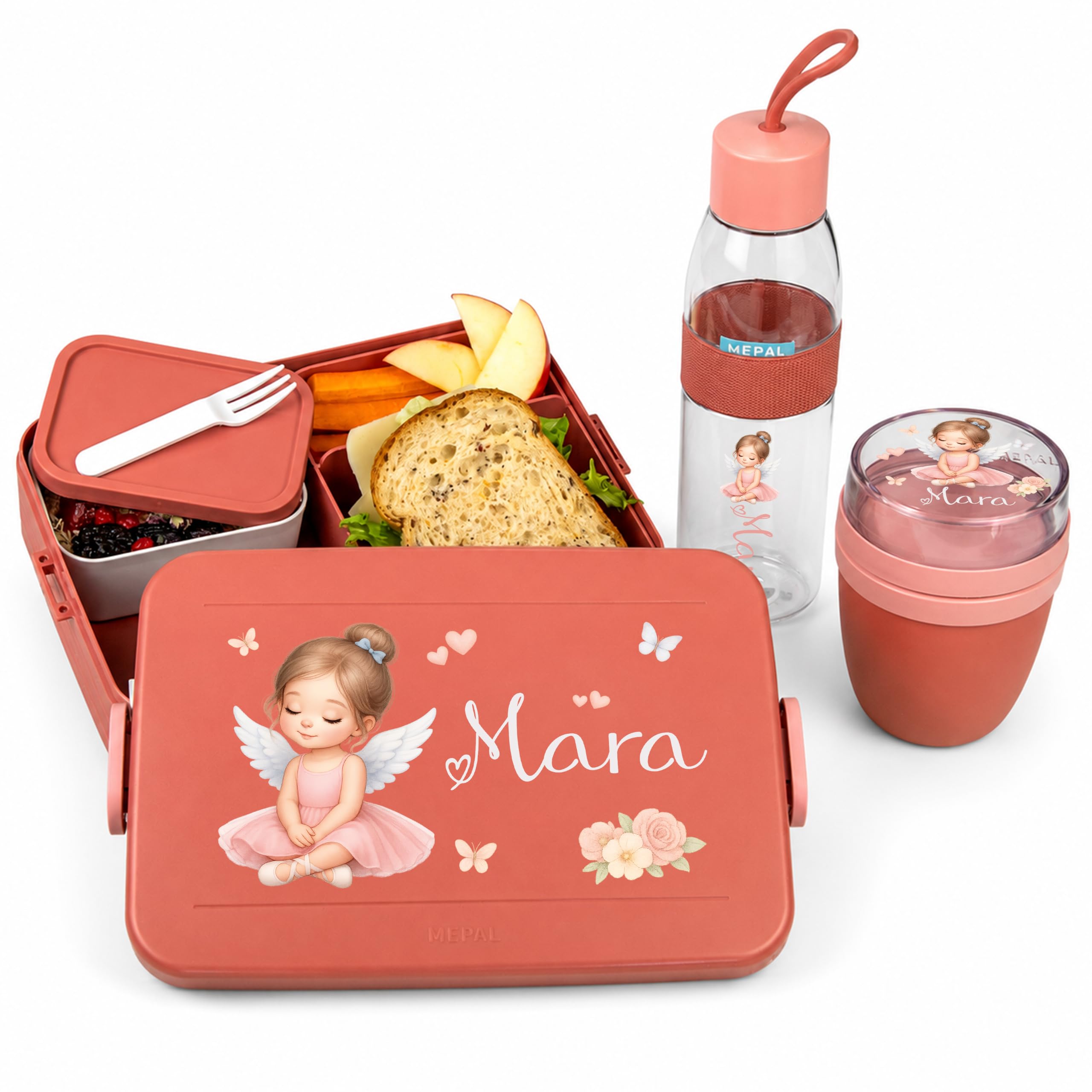 Mepal Personalisierte Brotdose Trinkflasche | Ballerina Tänzerin Mädchen | Geschenk Einschulung Mädchen Junge Kitastart Schule Schulanfang Lunchbox Flasche Bento Box Vesperdose Kindergarten Schulkind