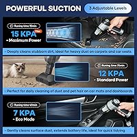 Vista 5 de Mini Vacuum Cleaner, 3 in 1 Car Vacuum Cleaner High Power, 15000PA Powerful Suction, Air Duster, 7500mAh, Dual Filter,Adjustable Small Vaccum