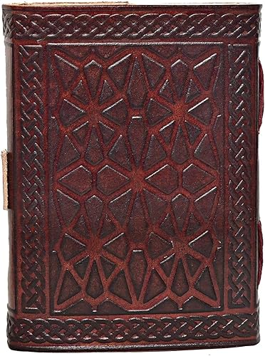 Miniatura 9 de Diario de piel vintage con 3 lunas de lapiz azul en relieve, 240 páginas de papel antiguo hecho a mano con borde de Deckle vintage, cuaderno de