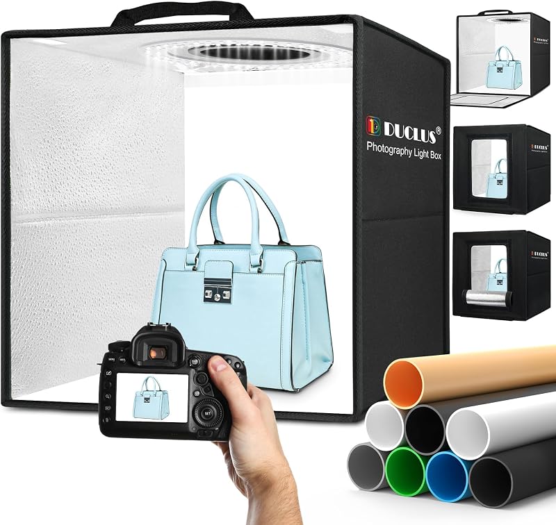 Photo Light Box 16x16 inch, Professional Light Box for Product Photography with Upgraded 18W Dimmable 160 LEDs, USB-C Power, and 8 Backdrops for Jewelry, Food & Small Item Shooting