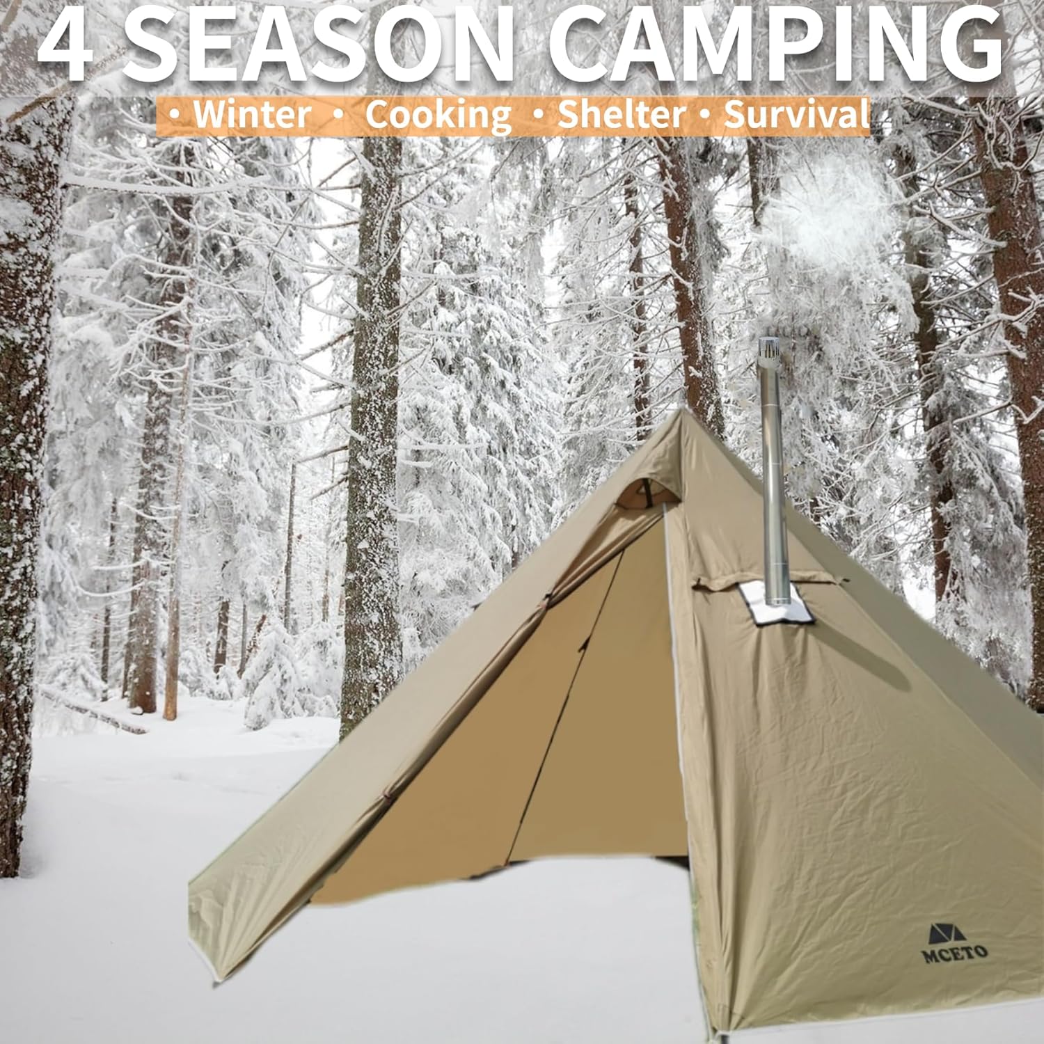 DANCHEL OUTDOOR Backpacking Large Hot Tent w/Stove Jack, Portable Tipi Tent with TSG Titanium Folding Wood Stove for 4-6 Person Winter Camping Hunting, 5m/16.4ft