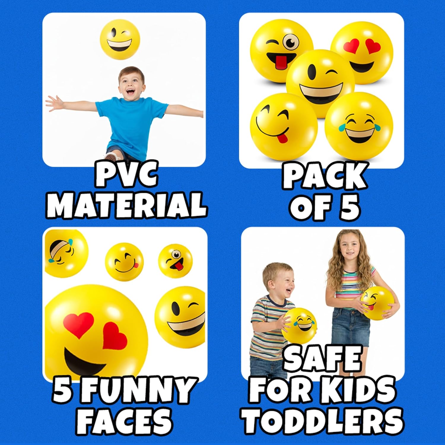 8.5-Inch Happy Face Bouncing Balls for Kids & Toddlers (Pack of 5) - Playground Balls w/ 5 Fun Designs - Lightweight Play Bouncy Ball for Boys & Girls
