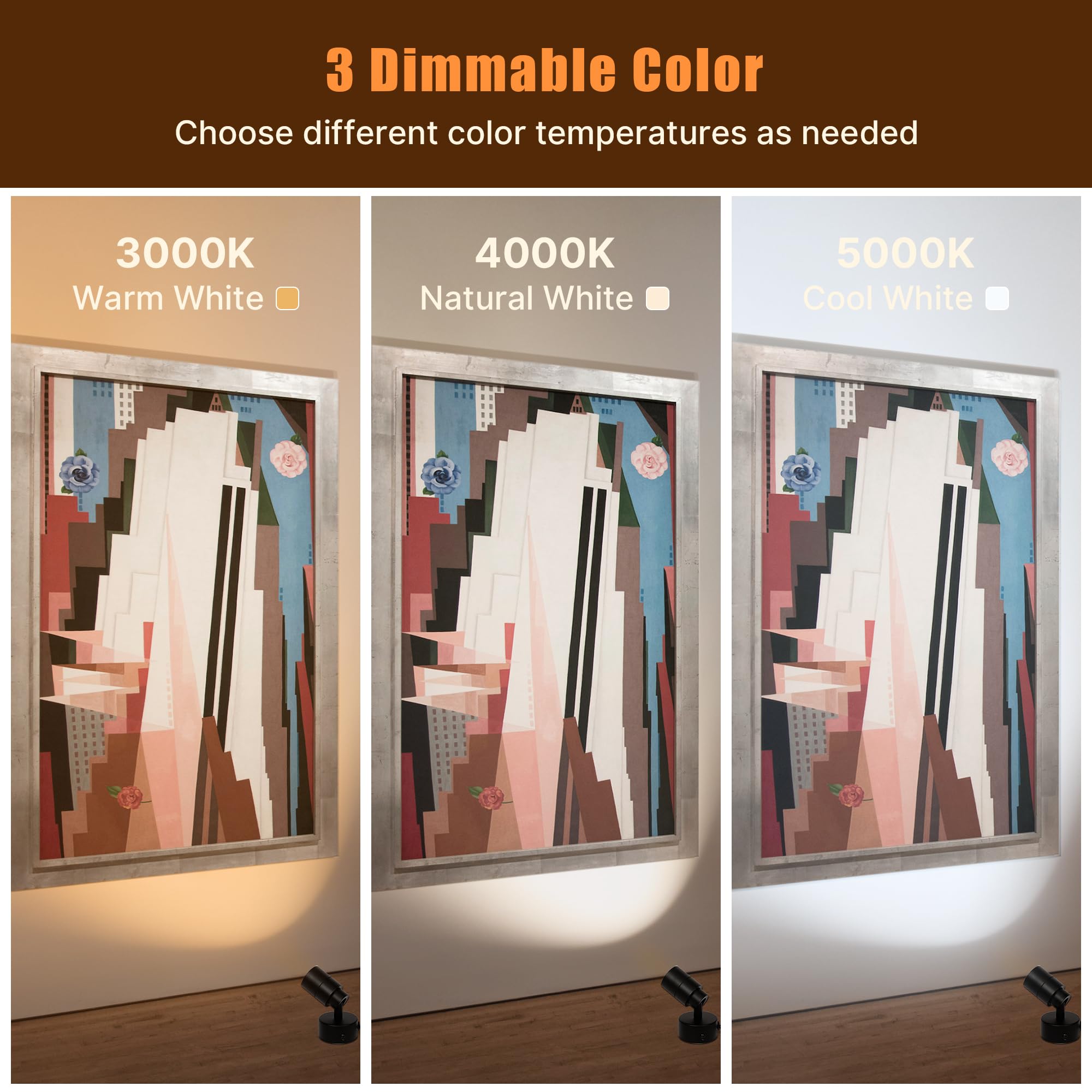 LED Spotlights Indoor, 5W Plants Uplighting with Remote Control Dimmable & Timer, 3000K/4000K/5000K Adjustable Floor Spot Lights for Pictures Artwork, Accent Stick on Wall Light with 5.9 FT Plug Cord