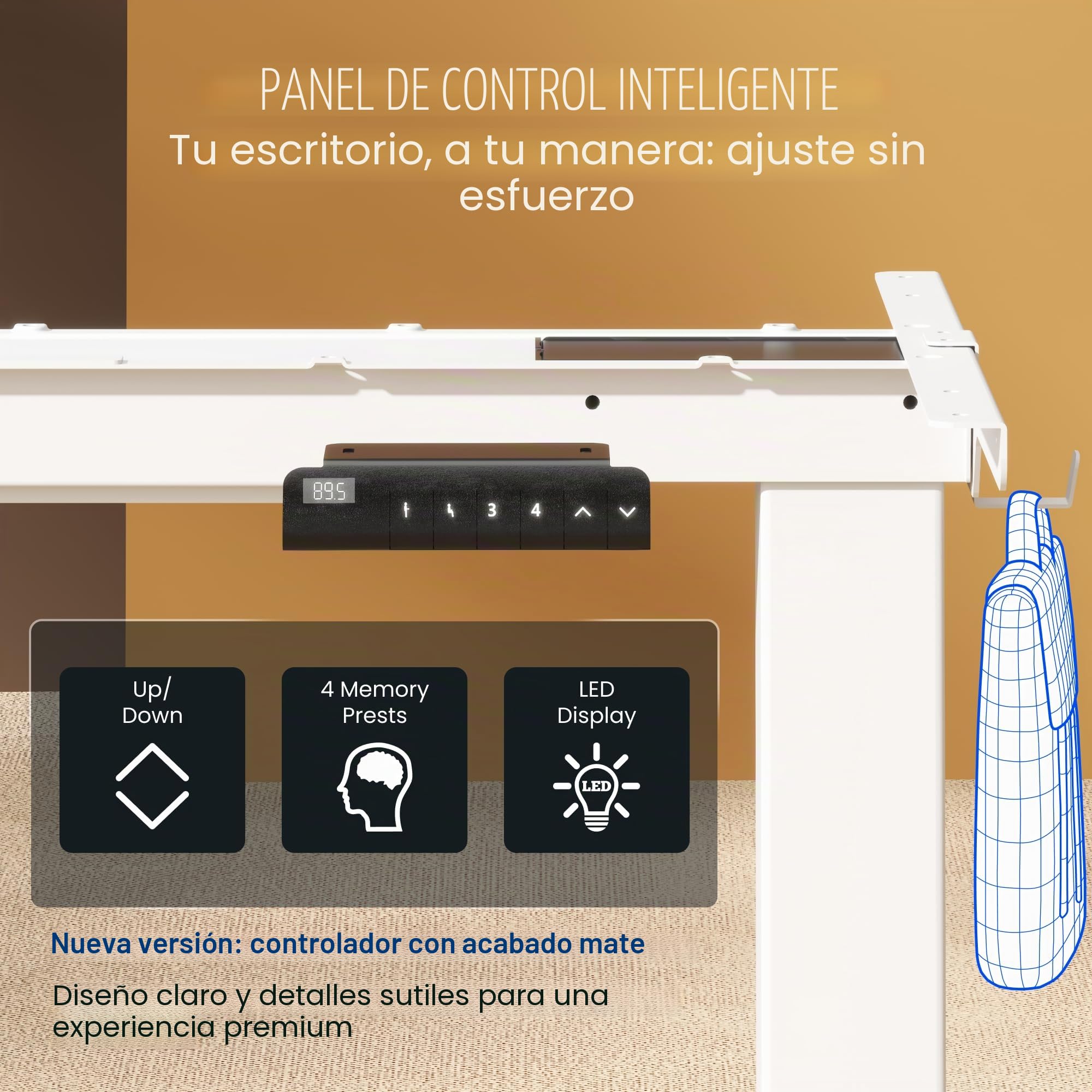 FLEXISPOT E1 Pro Escritorio Elevable Eléctrico con 2 Motores y 2 Patas Escritorio Ajustable en Altura de Acero con 4 Funciones de Memoria Standing Desk, Carga de 100kg(Marco en Blanco)