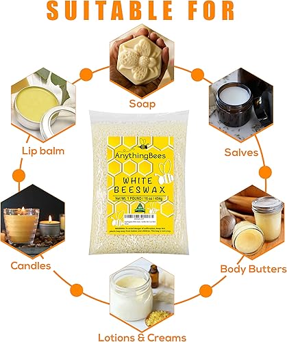 Miniatura 4 de Anythingbees Pellets de cera de abeja hechos a mano, 100% natural, cosmética de alta calidad, grado puro, triple filtrada, fácil de derretir, ideal