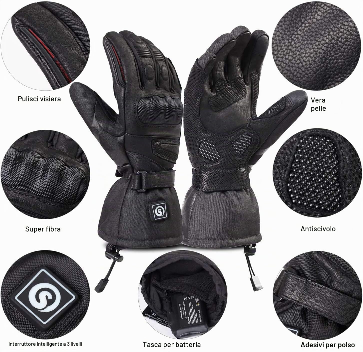 Guanti Moto riscaldati Impermeabili Touchscreen - Guanti con batteria ricaricabile da 7,4 V aggiornati, Moto invernale Sci sulla neve Pattinaggio sul ghiaccio Ciclismo caccia Scaldamani Raynaud