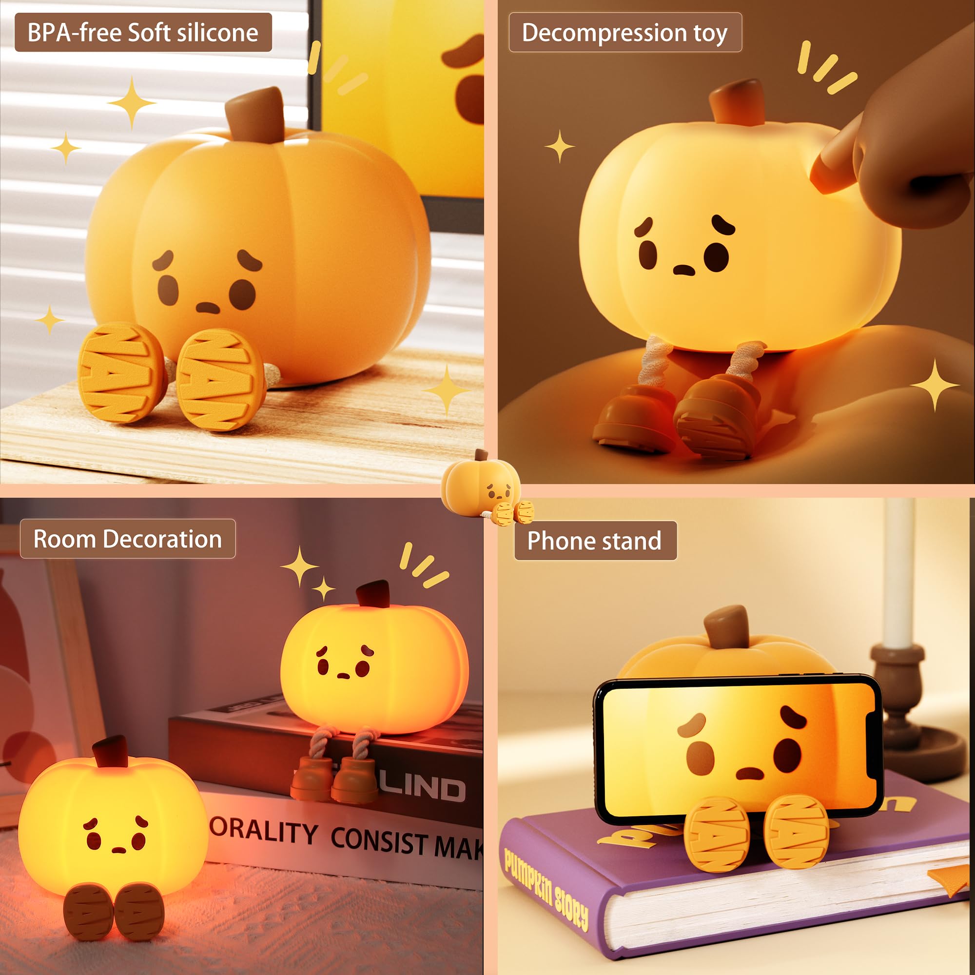 Pumpkin Night Light, 3 Level Dimmable Led Nursery Nightlight,cute - View #9