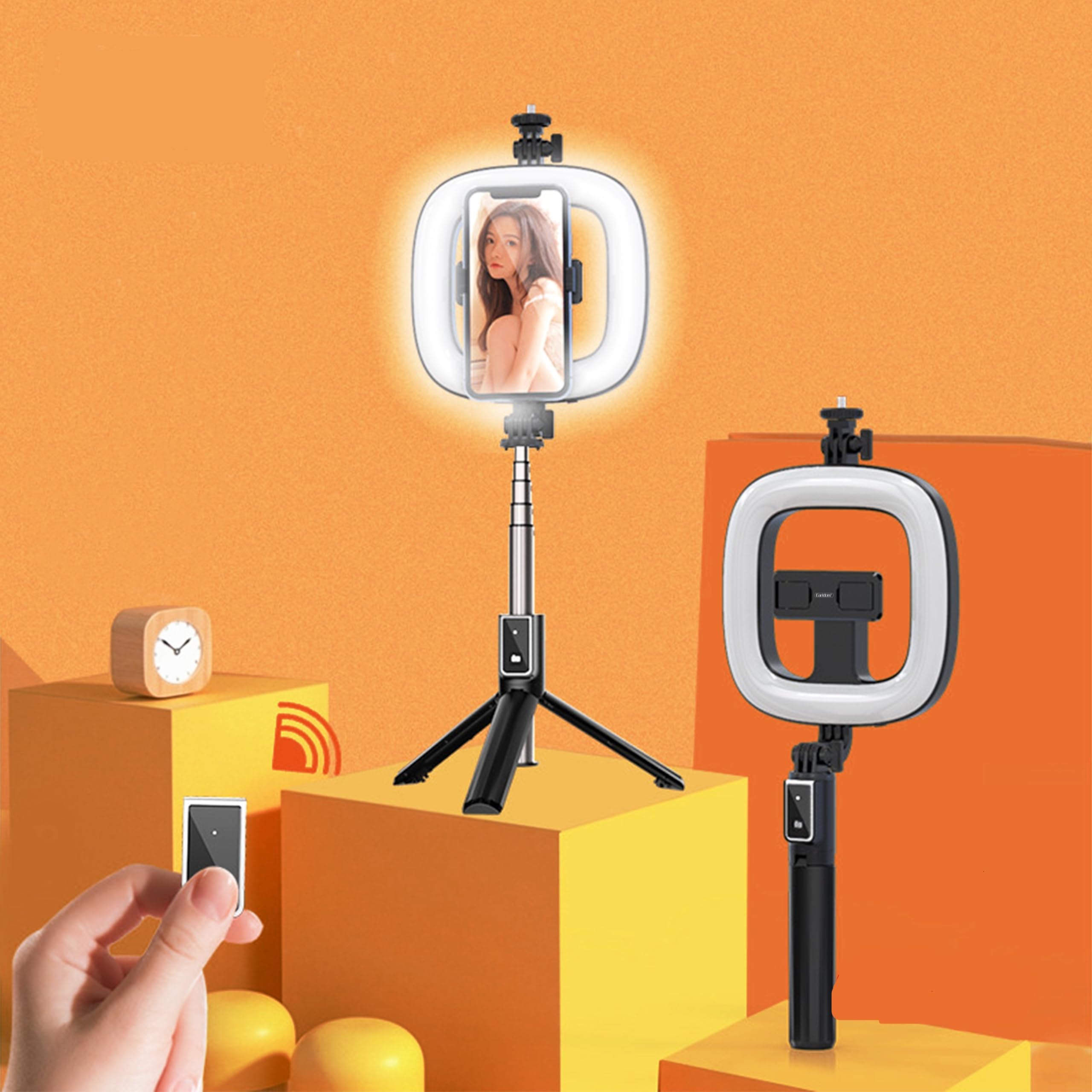 Selfie Stick with 6inch Led Ring Photography Light Foldable Tripod/Monopod Portable Selfie Ring Light with Bluetooth Remote Control