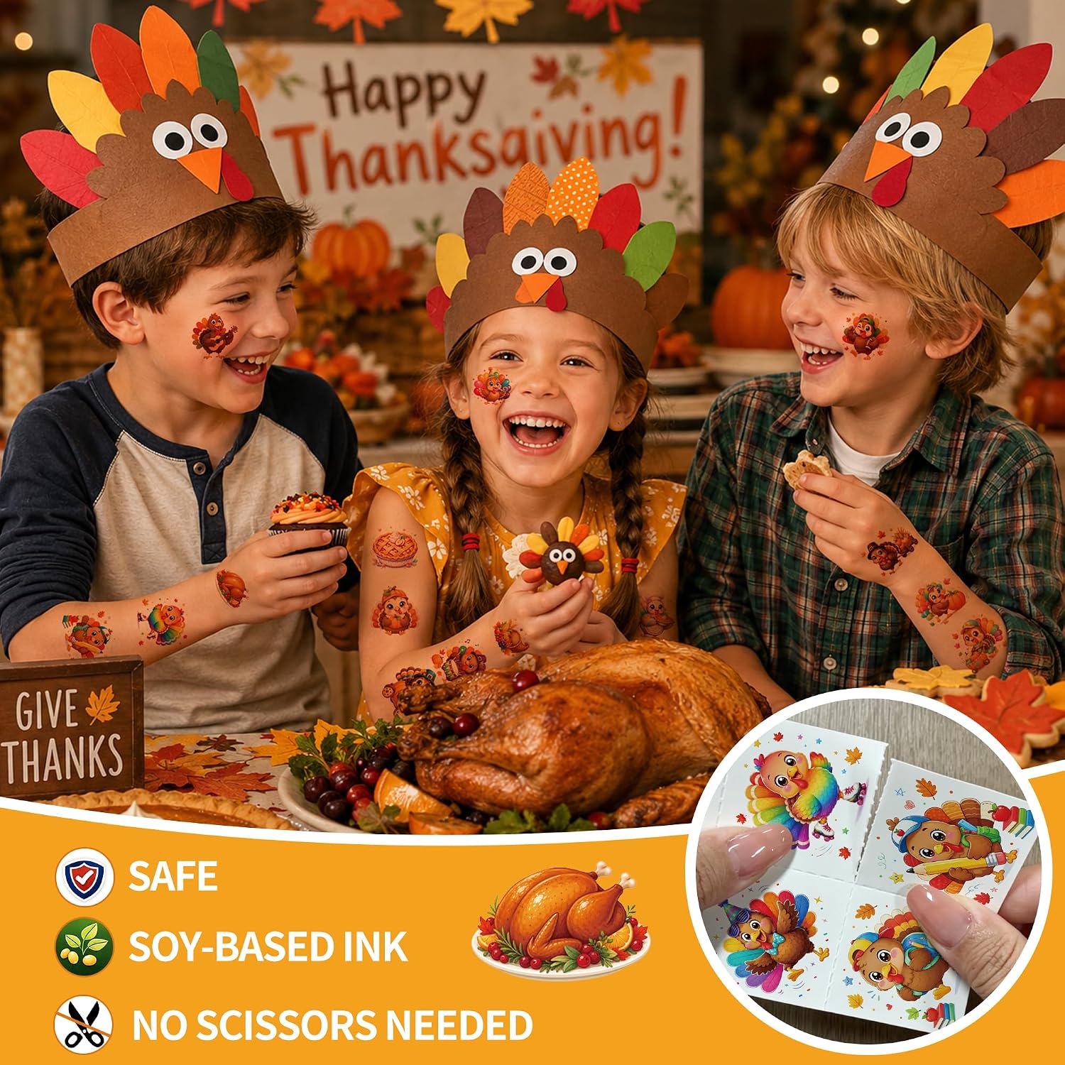 108PCS Thanksgiving Temporary Tattoos for Kids Thanksgiving Decorations image 4