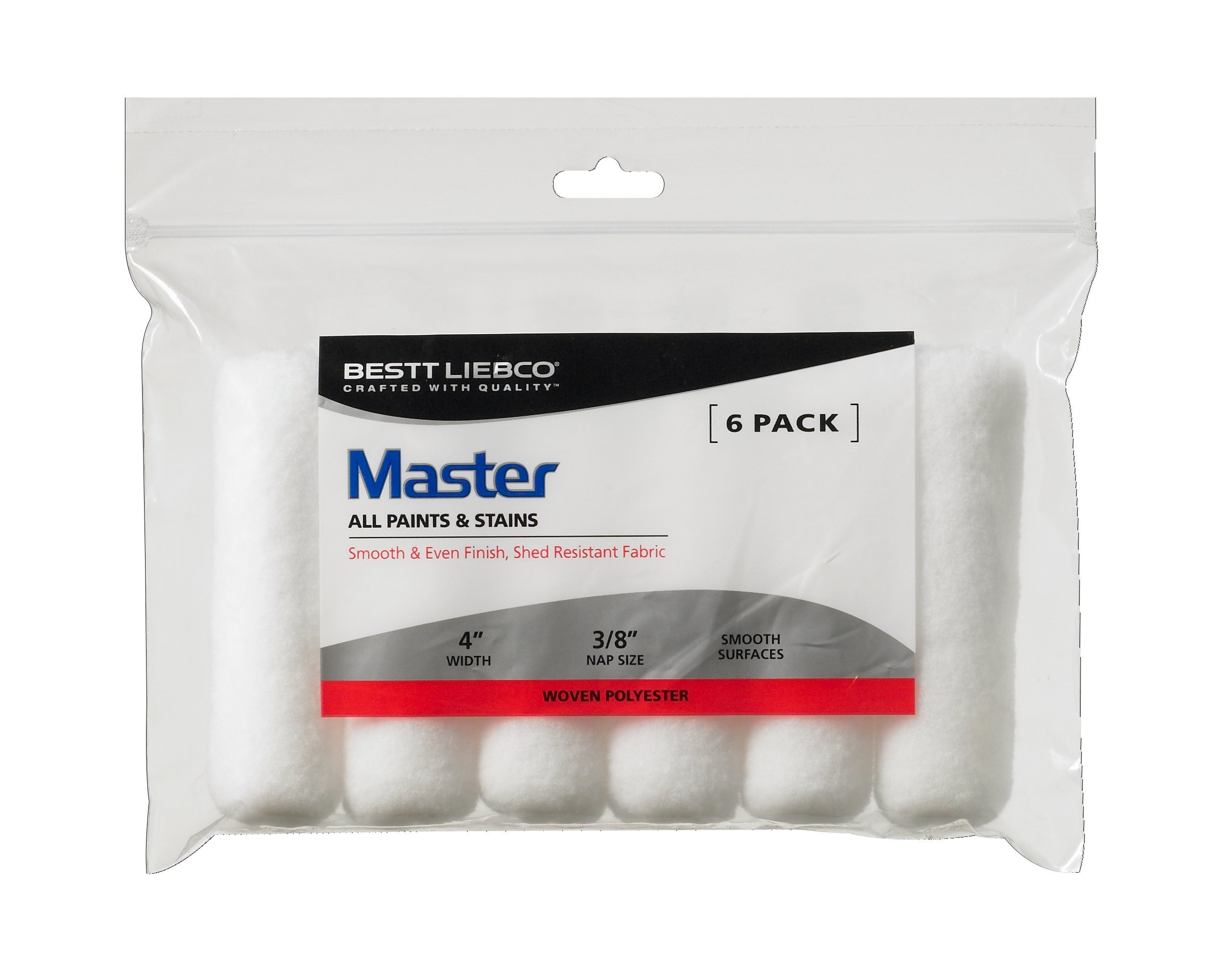 Bestt Liebco 559437600 Master Non-Bubbling White Woven Mini Roller, 6 Pack, 4 inch x 3/8 inch