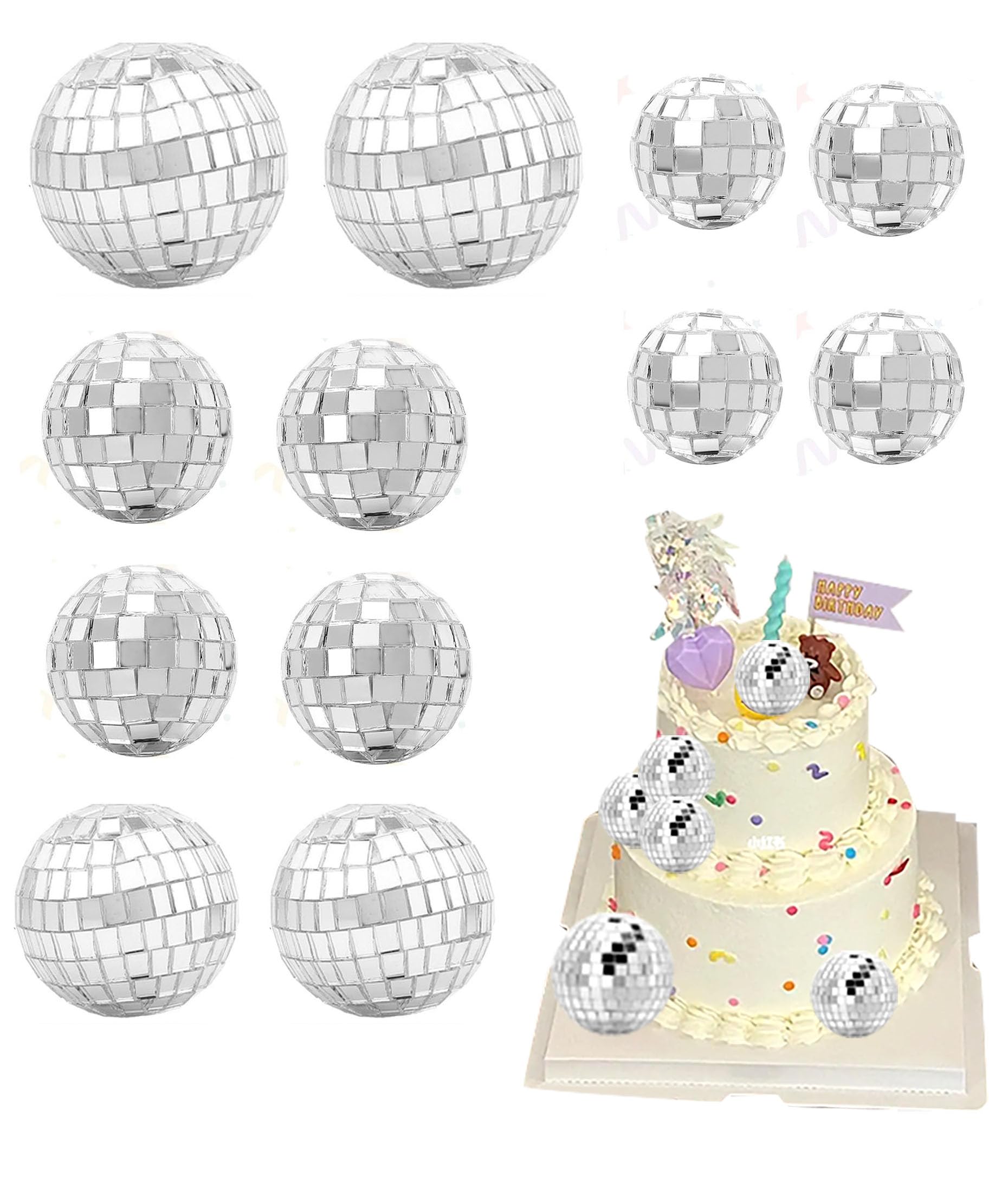 12pcs Disco Ball Cupcake Toppers 1970s Disco Ball Cake Picks Disco Theme Cake Decorations for 70s 80s Disco Music Dance Themed Party Christmas