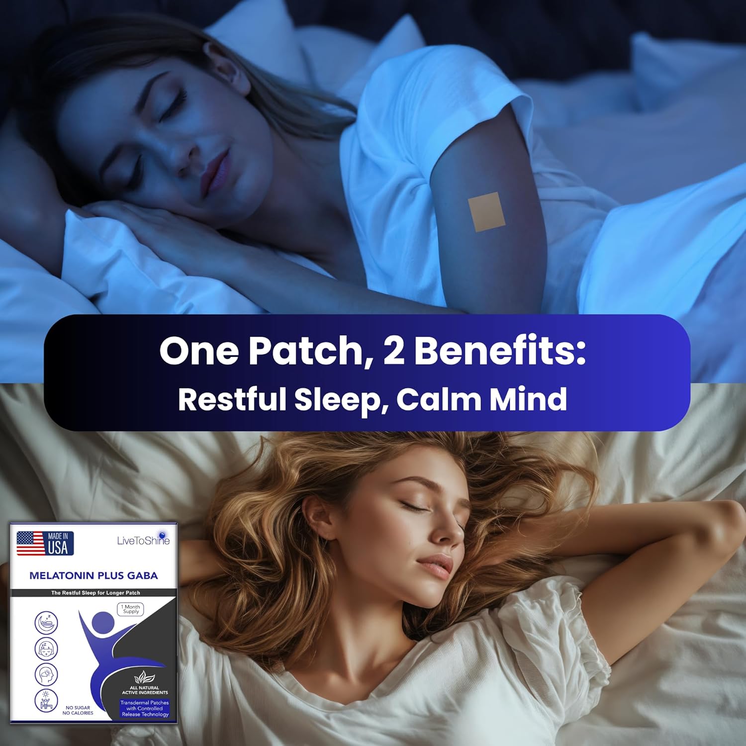 Menopause Relief and Melatonin Sleep Patch Bundle - 2 Packs - Hot Flashes, Night Sweats, Mood Swings Relief Plus Restful Sleep Patches - 30 Day Supply Per Pack (60 Patches) - USA Made by Live To Shine
