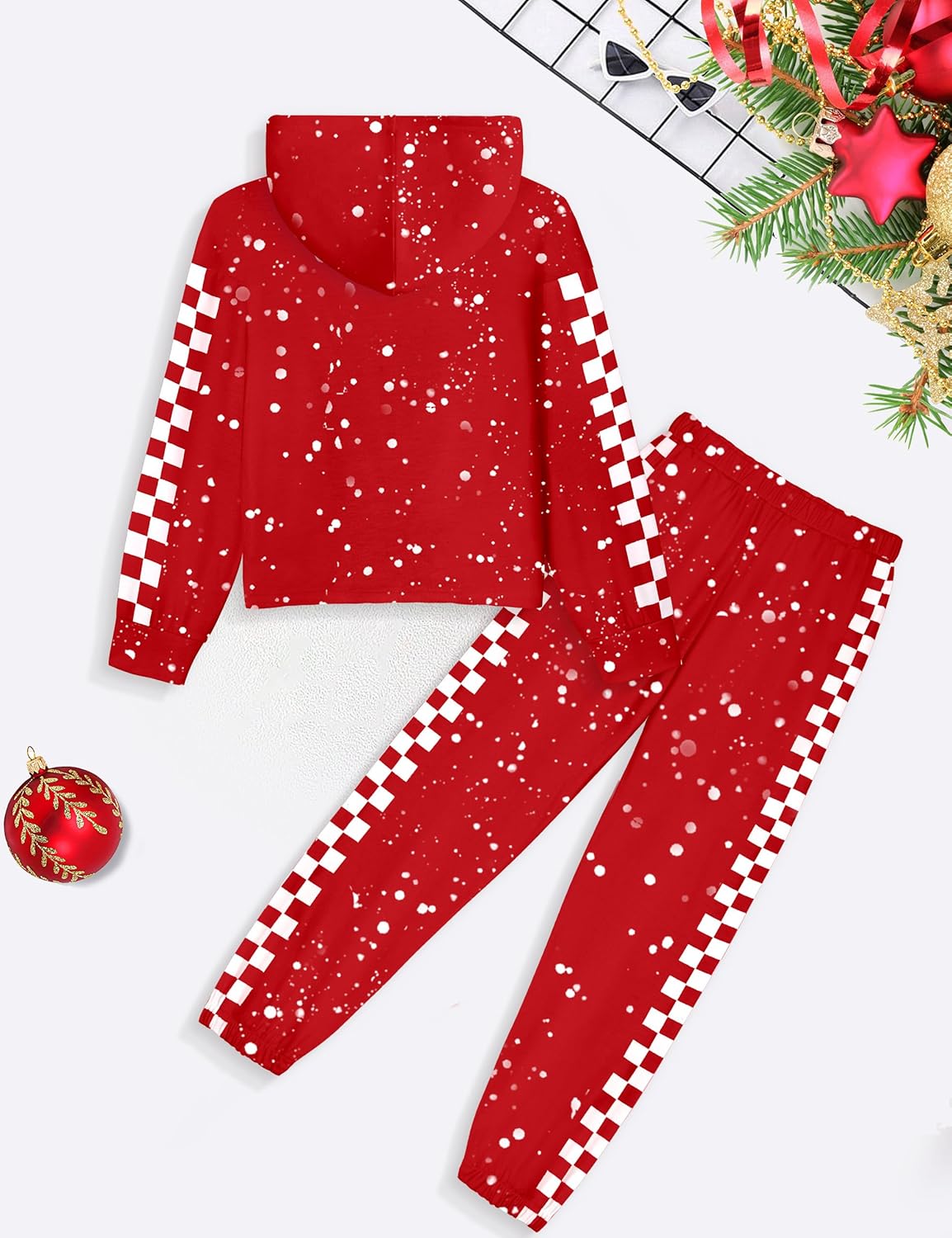 Girls Clothes 2 Piece Outfits Twist Front Crop Tops Hoodies Joggers Pants Plaid Sweatsuit Sets Brooklyn Girls 7-16T - Image 4