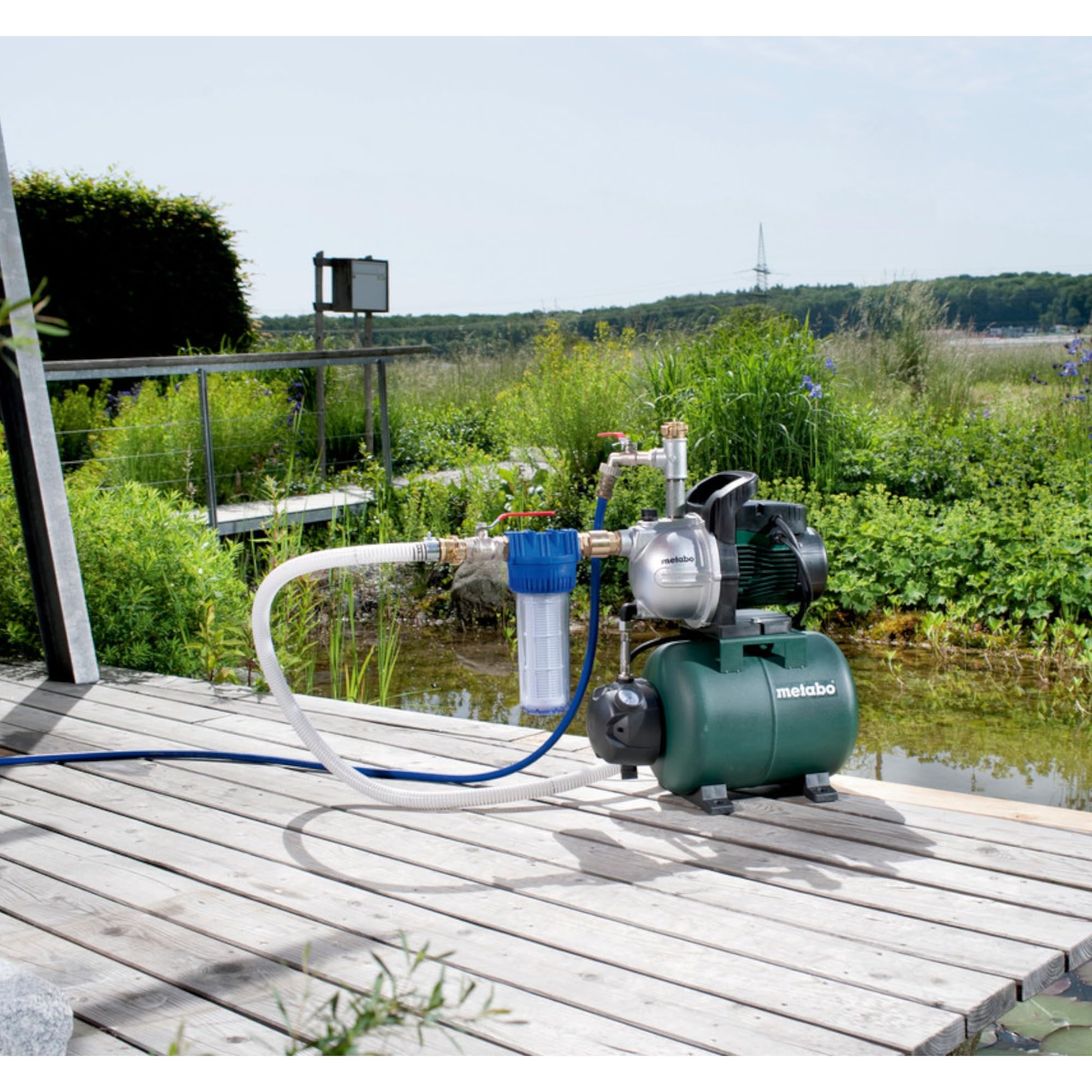 metabo Hauswasserwerk HWW 3300/25 G, 900 Watt Wasserpumpe, 3300 l/h, 4.5 | Hauswasserversorgungspumpe mit 24 l Kessel für Garten & Brunnen, hwa hws hww, automatische Hauswasserversorgung & water pump
