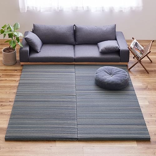 い草 置き畳 『倉敷Ⅱ』 (約65×65×2.5cm,ブルー,1枚) 琉球畳風 縁なし 滑り止め付き