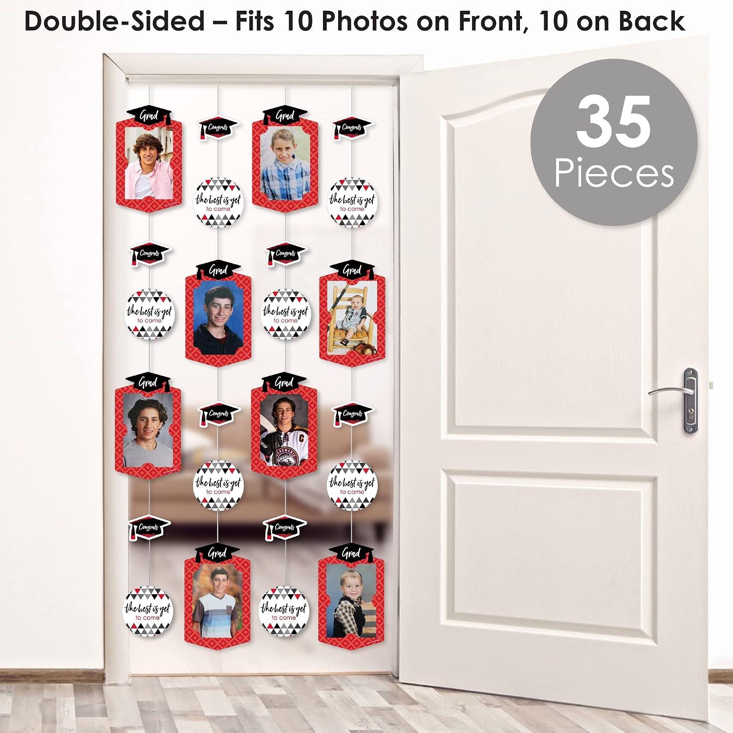 Big Dot of Happiness Red Graduation Party Vertical Photo Garland 35 Pieces