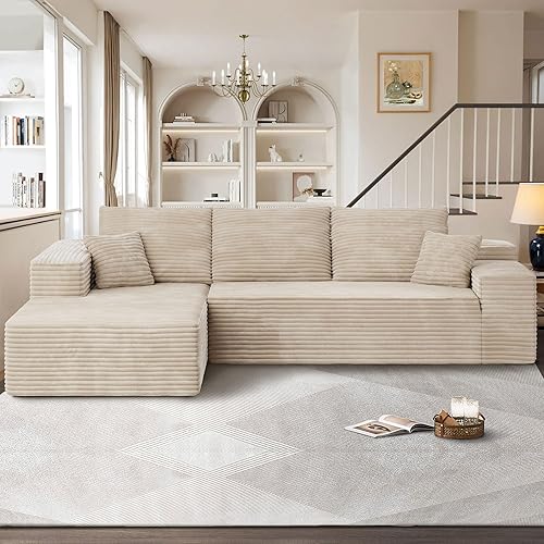 104" Cloudy Sectional L Shaped Couch for Living Room, No Assembly Required, Modular Comfy Sofa with Deep Seat, Fluffy Couch with Sleeper Chaise for Apartment Lounge (Beige)