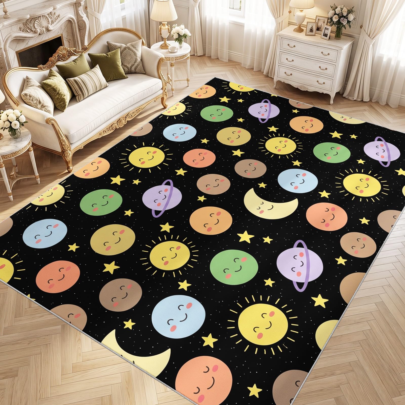 Nadruk duży dywan 80 x 150 cm salon kosmos kreskówka