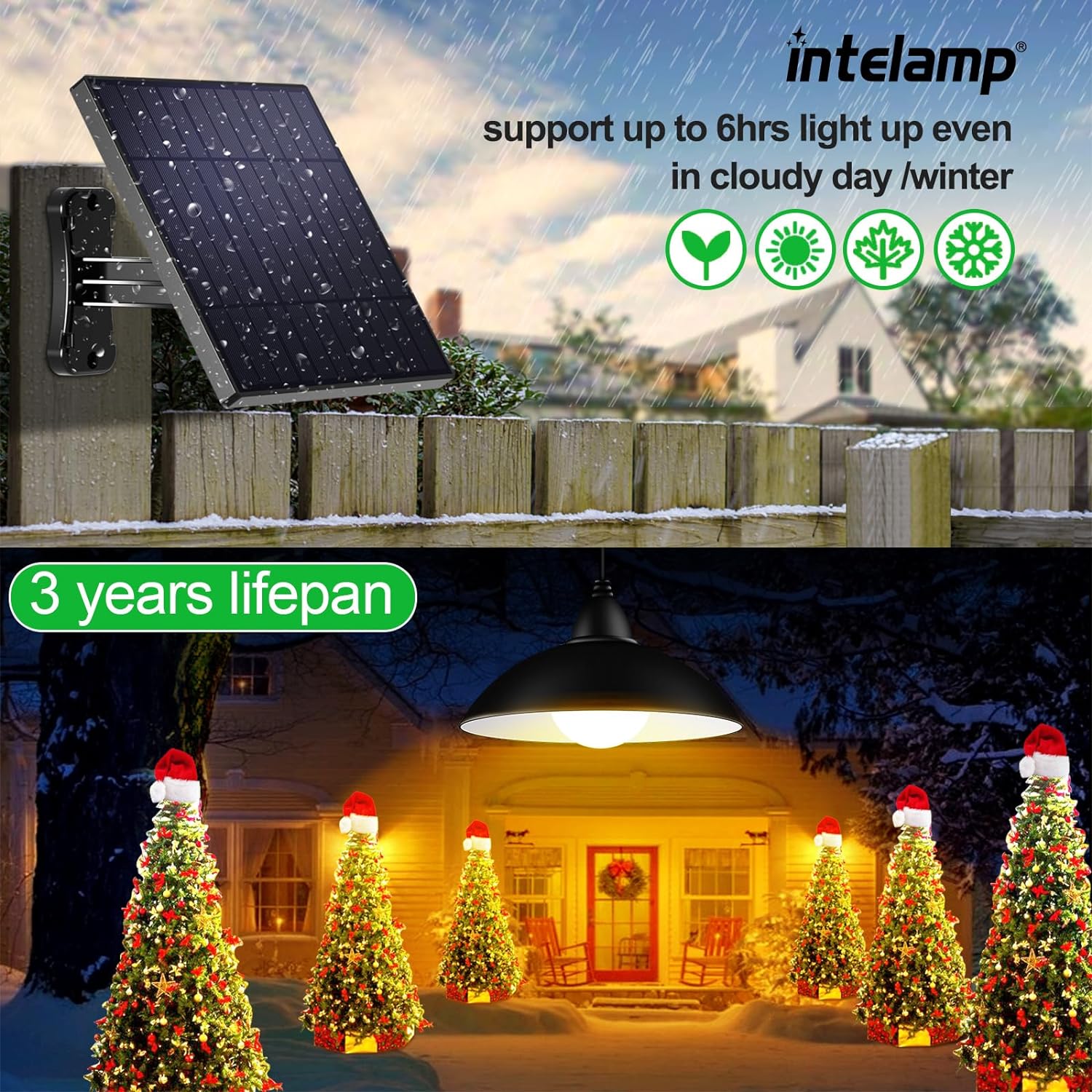 intelamp Solar Pendant Lights Indoor Outdoor, 4000mAh Gazebo Shed Chandeliers with Remote All Day/Night Mode 16.4Ft Hanging Warm White Lighting for Outside Barns Chicken Coop