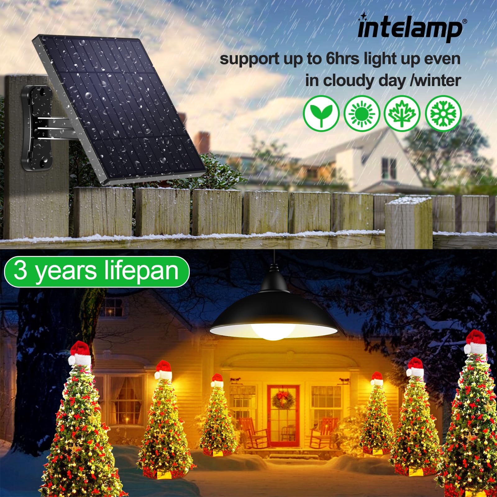intelamp Solar Shed Light Remote Control, Solar Pendant Lights Outdoor Indoor, Cool White, Neutral, Warm White, 16.4FT Cord - Image 4