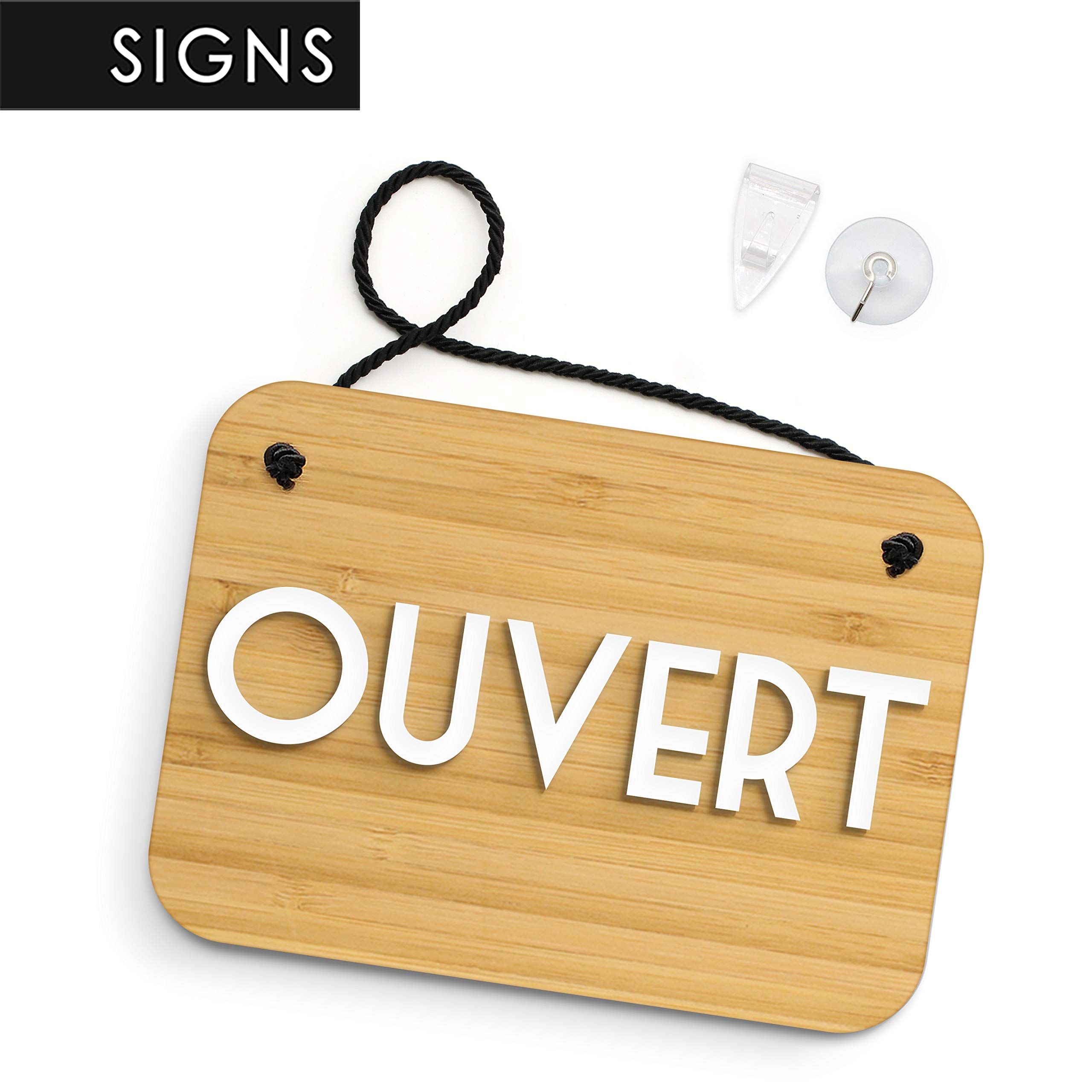 SIGNS | Retrò Vintage panneau Ouvert/Fermé - Enseigne à Suspendre [OC15] - Bambou Ouvert/Fermé Plaque de porte suspendue à double face - Plaque de fenêtre pour magasin professionnel réversible