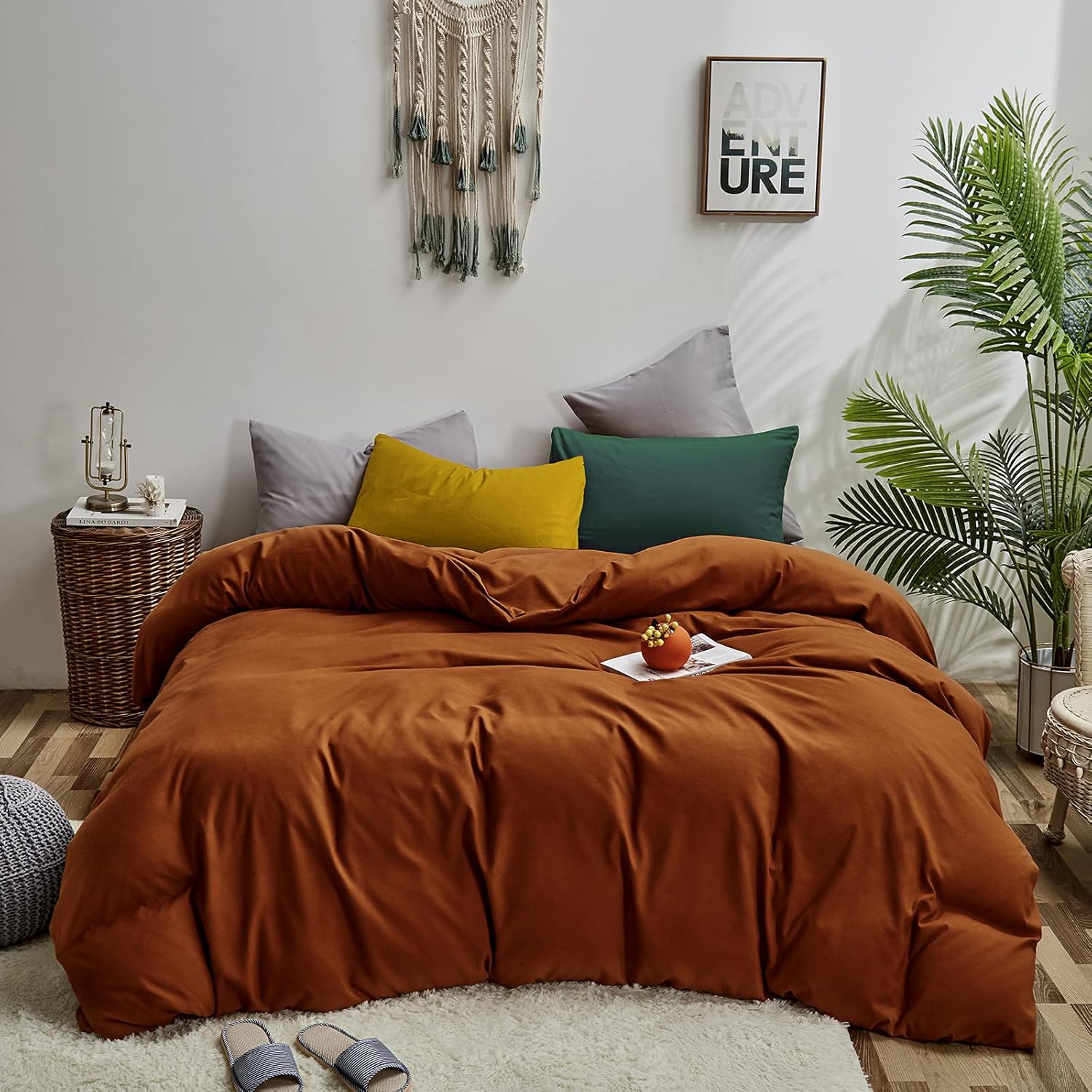 Pureant Burnt Orange Comforters Full Solid Rust Caramel