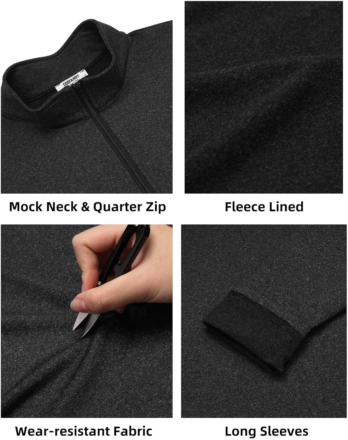 COOFANDY Men's Quarter Zip Pullover Long Sleeve Sweatshirt 1/4 Zip Golf Shirt Winter Fleece Lined Thermal Pullover - Image 4