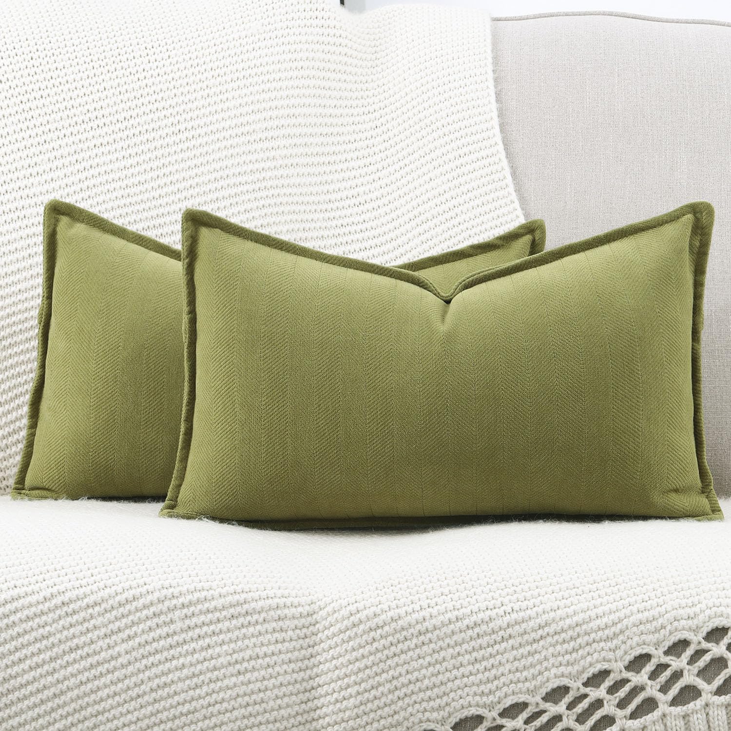 Madizz Textured Chenille Cushion Covers Set of 2 Super Soft Decorative Throw Pillow Covers Boho Pillowcases Modern Home Decor for Sofa Bedroom 12x20 inch - Image 2