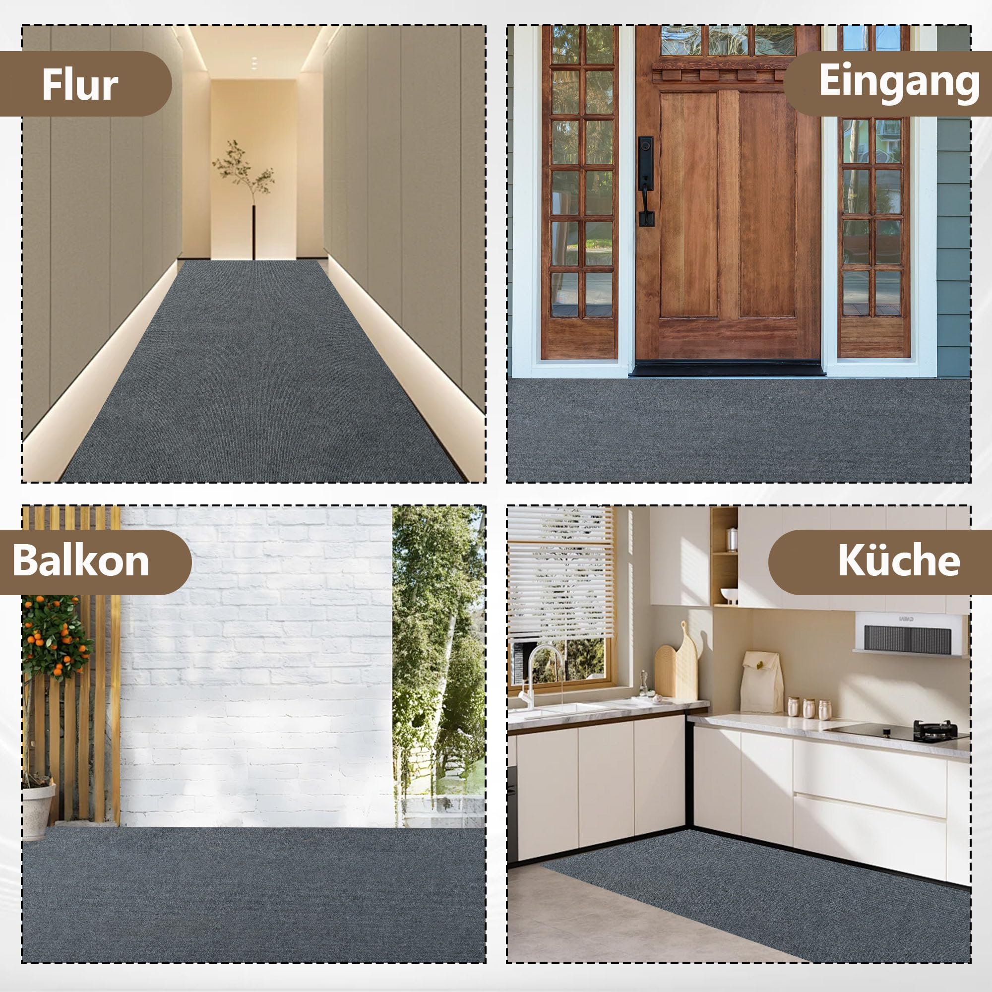 tonchean Tappeto per corridoio, 300 x 120 cm, antiscivolo, lavabile, al metro, per corridoio, ingresso cucina, soggiorno, ufficio, grigio