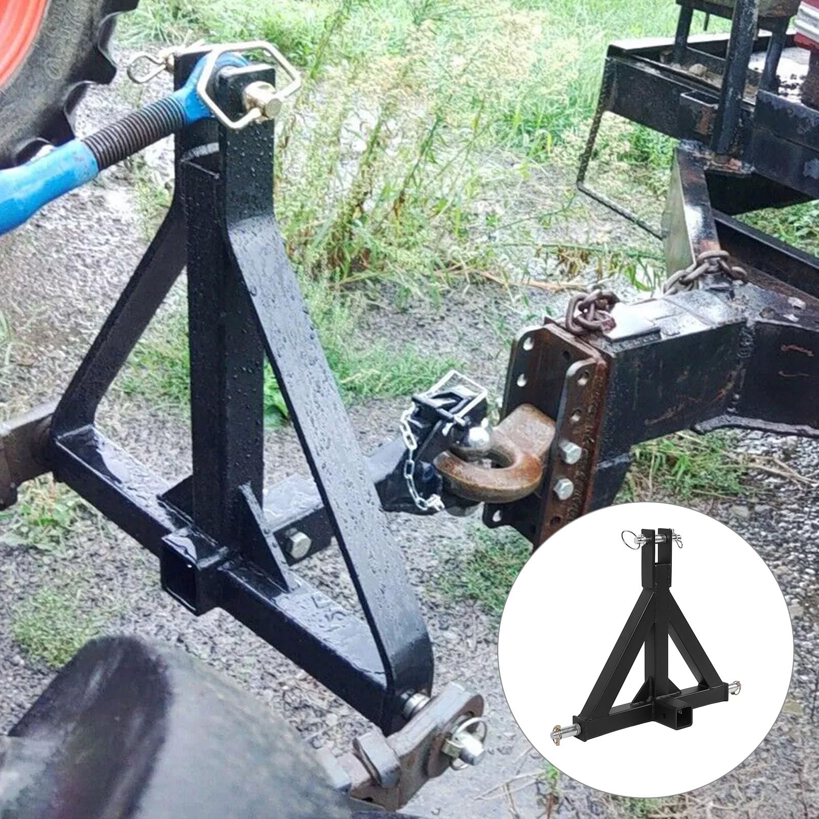 CHICIRIS Enganche de Remolque de 3 Puntos, Receptor de 2 Pulgadas, Enganche Rápido, Adaptador de Barra de Tiro de Tractor de Fuerza de Tracción de 3000 Libras para Tractores de Clase 1