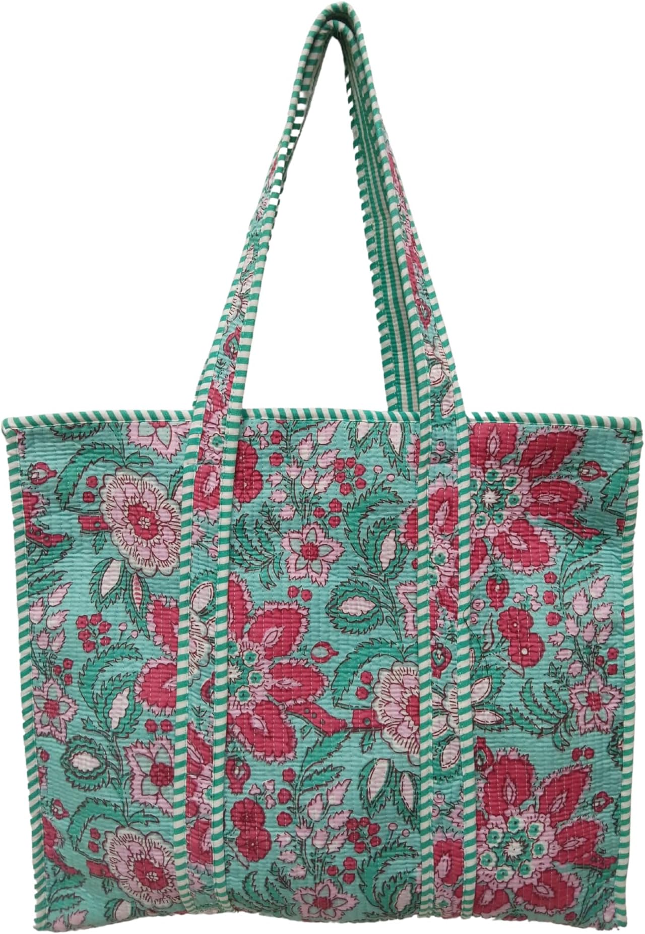 Quilted Cotton Hand printed Large multicolor Tote Carry Bag, Tote Bag Women Handbag Reusable Grocery Bag