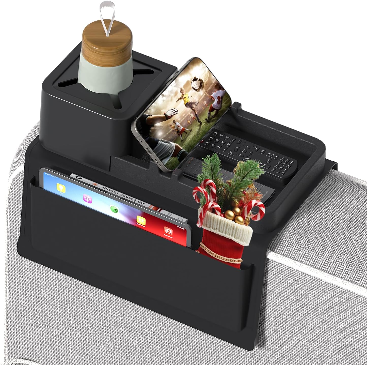 Couch Cup Holder, ZIZouoe Silicone Sofa Armrest Tray with Side Pockets, AntiSpill