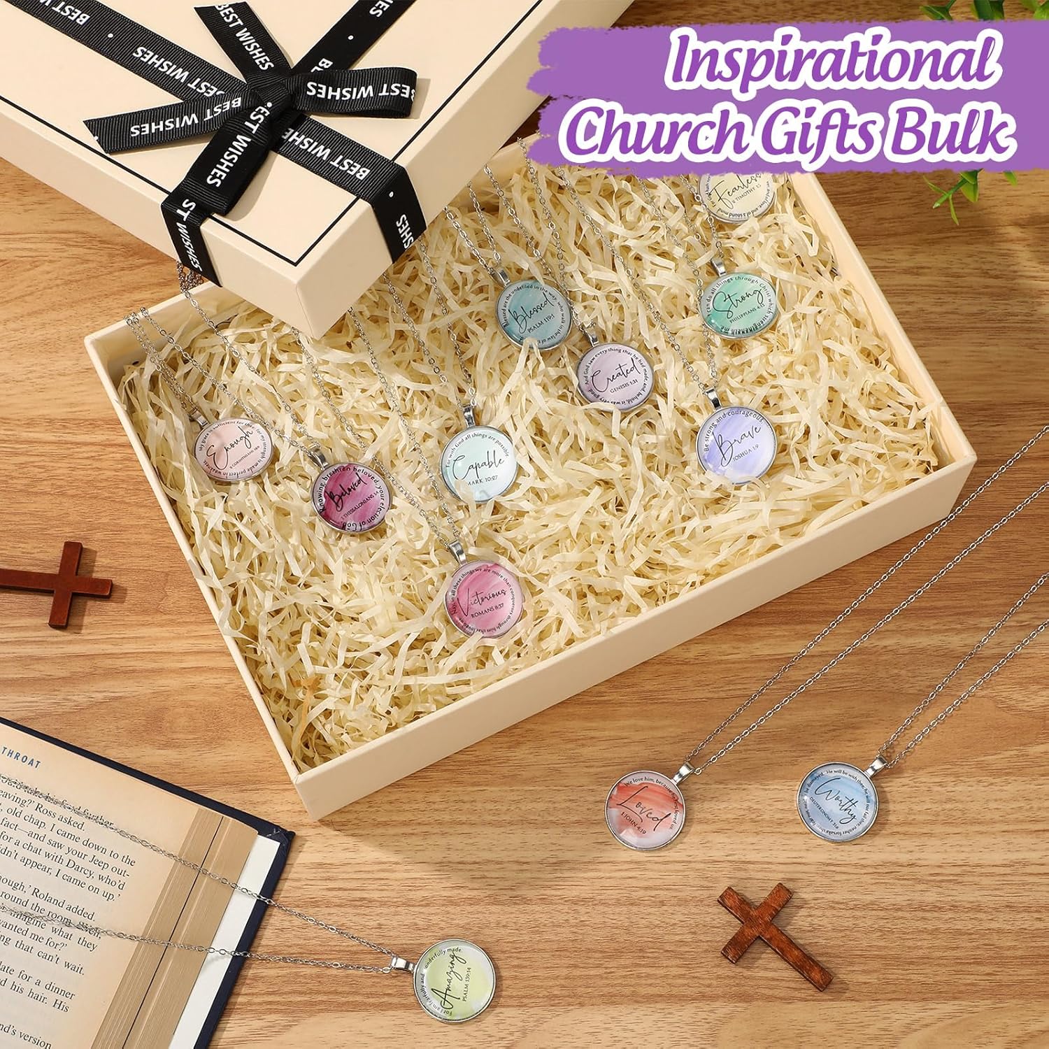 Kenning Christian Bible Verse Necklace for Women, Inspirational Religious Pendant, Church Gift for Baptism Sunday School - Image 6