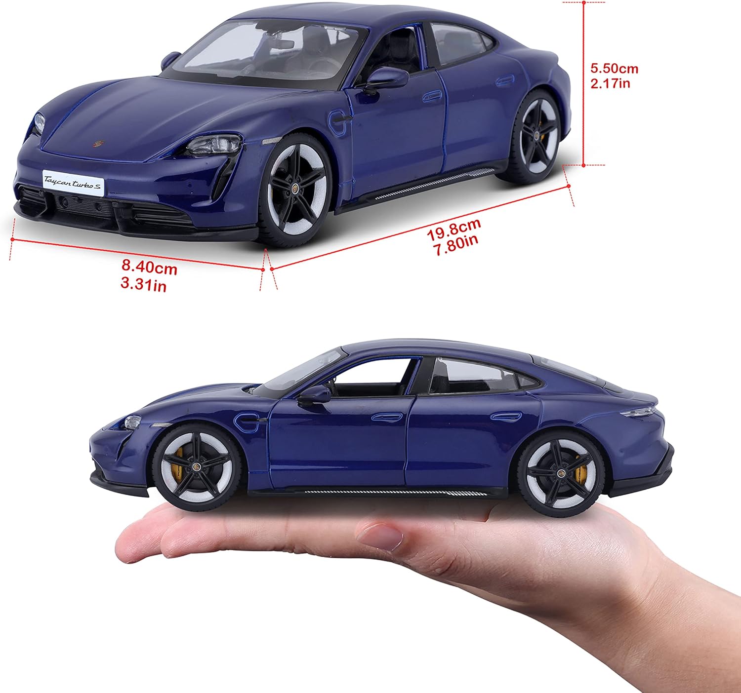 Bburago -18-21098B Porsche Taycan Turbo S in Blue in 1/24 Scale (18-21098B), Unisex, Children, Colour
