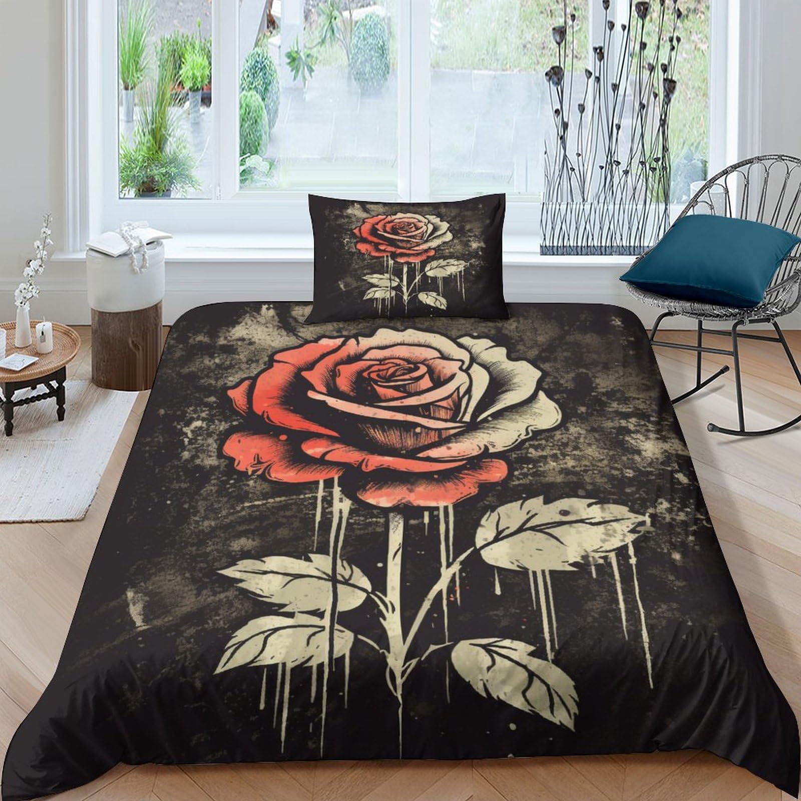 Housse de couette roses anciennes 3D haut de gamme en microfibre avec fermeture à glissière