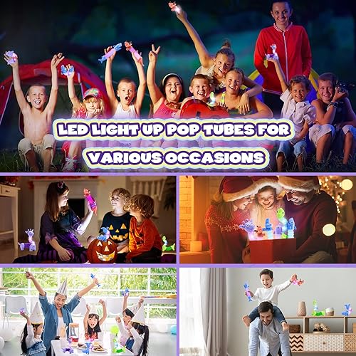 Miniatura 12 de Juguetes sensoriales antiestrés para niños: paquete de 4 tubos telescópicos LED de jirafa para reventar de 3, 4, 5, 6, 7, 8 años, regalos